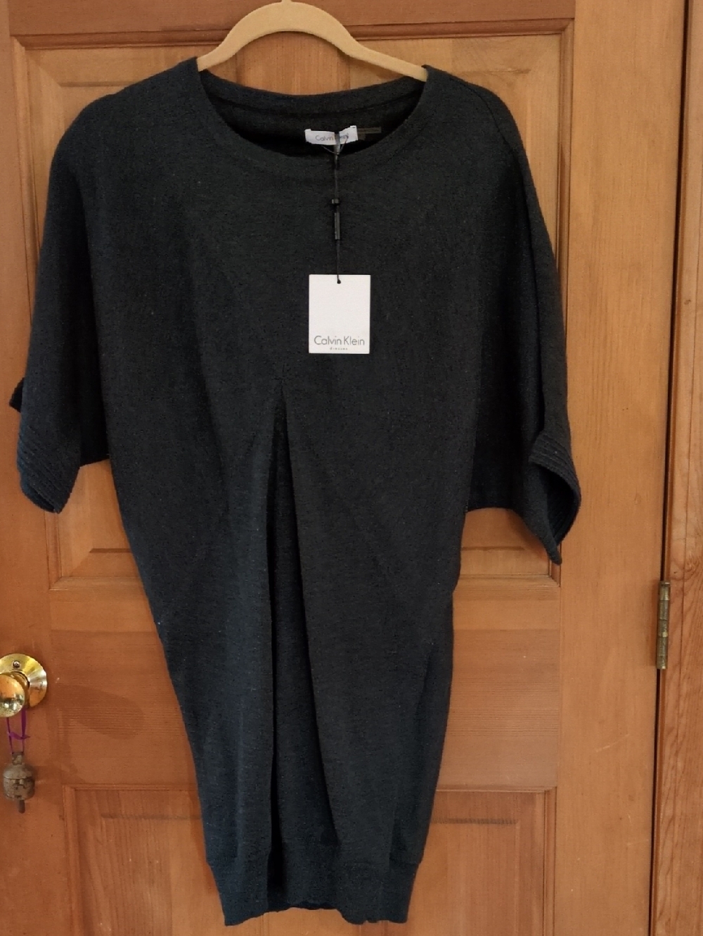 Calvin Klein Dark Charcoal Minimalist Batwing Short-Sleeve Knit Dress Size Small